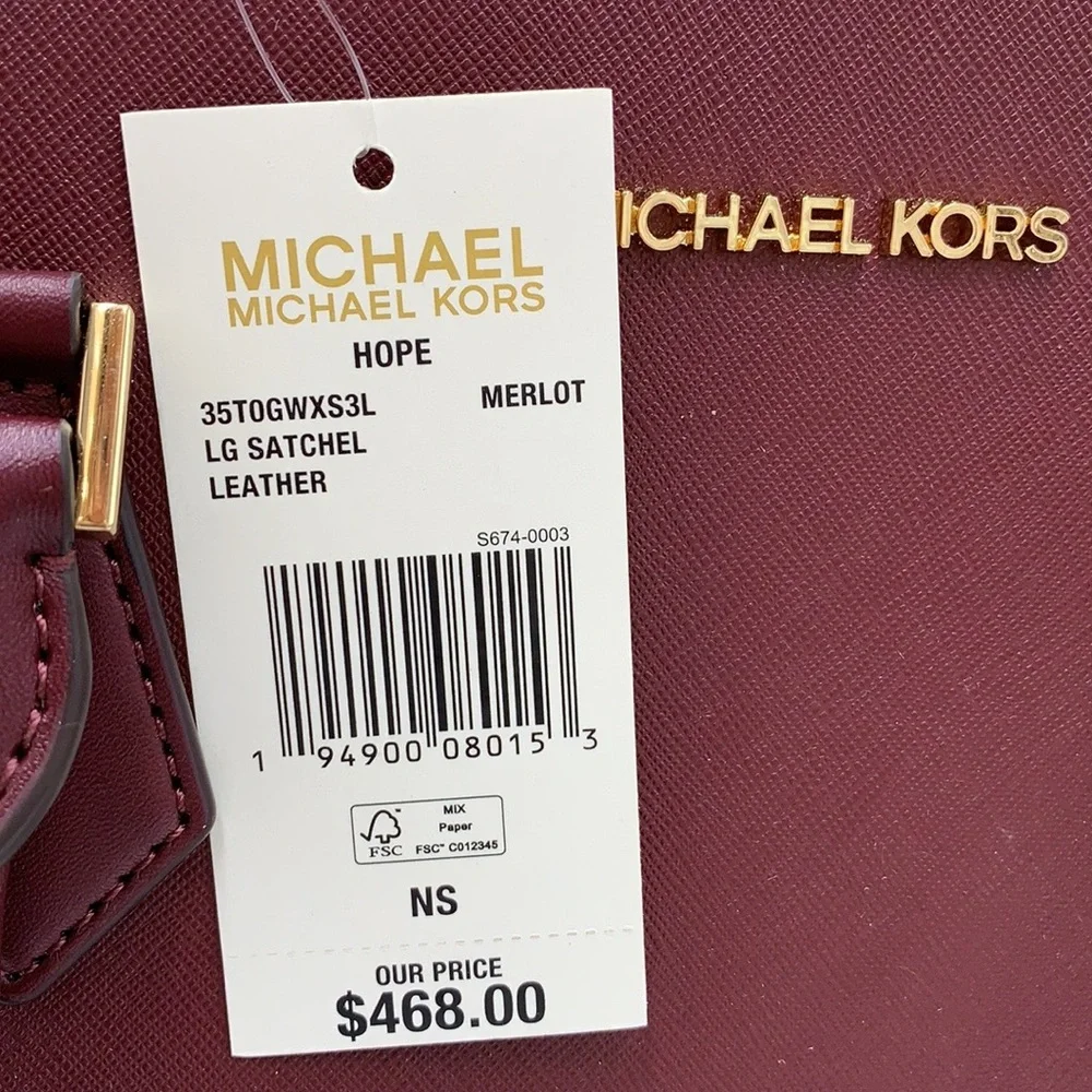 MICHAEL KORS HOPE LARGE SATCHEL MERLOT - Picture 16 of 16